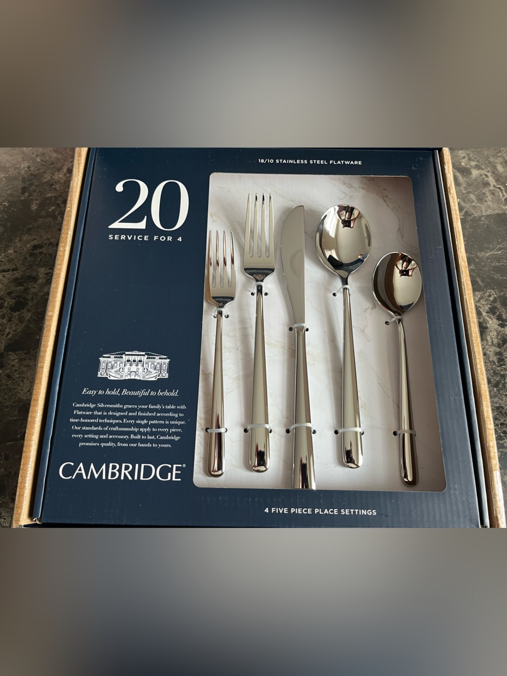 CAMBRIDGE Lorenn 20-Piece Flatware Set Stainless Steel Mirror Finish 5Pc. Set